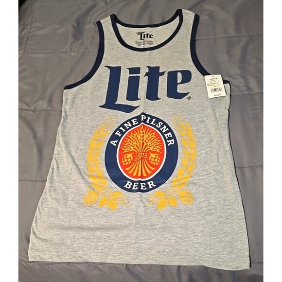 Miller Lite Tank Top Small Heather Grey Navy Blue Trim with Logo New with Tags - Picture 7 of 11